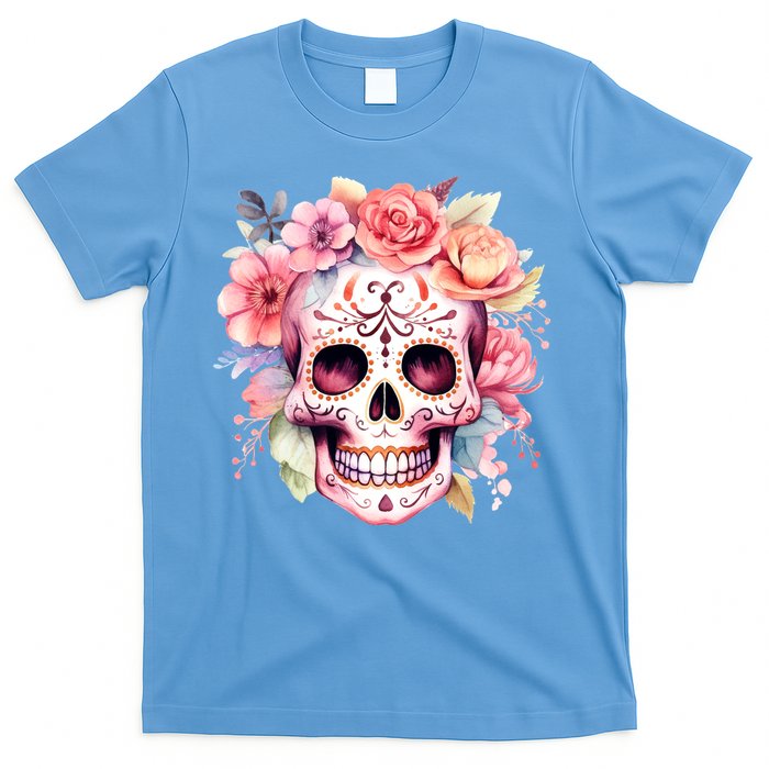 Watercolor Dia De Los Muertos Day Of The Dead Sugar Skull T-Shirt