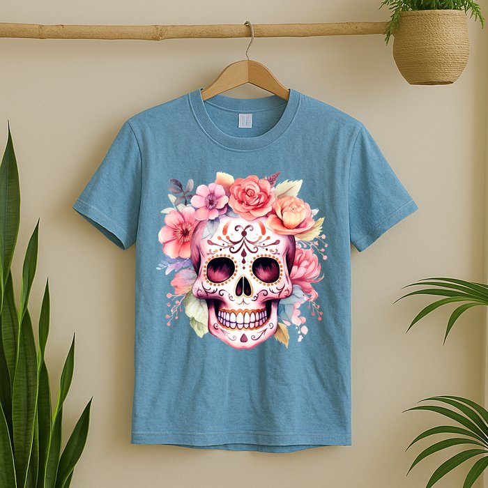 Watercolor Dia De Los Muertos Day Of The Dead Sugar Skull T-Shirt