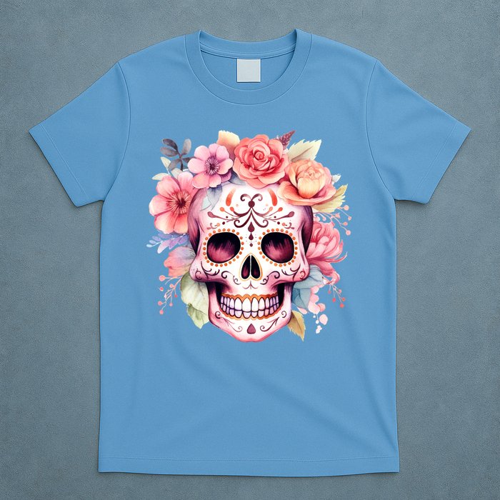 Watercolor Dia De Los Muertos Day Of The Dead Sugar Skull T-Shirt