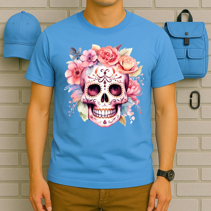 Watercolor Dia De Los Muertos Day Of The Dead Sugar Skull T-Shirt