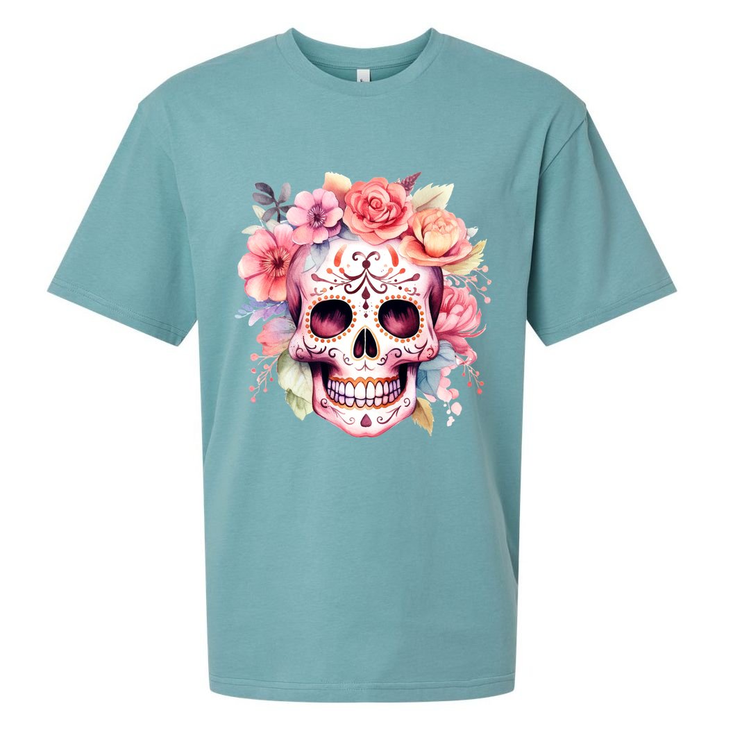 Watercolor Dia De Los Muertos Day Of The Dead Sugar Skull Sueded Cloud Jersey T-Shirt