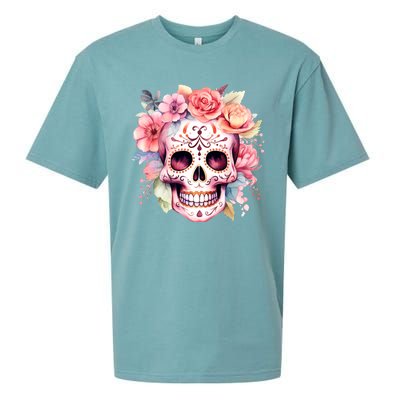 Watercolor Dia De Los Muertos Day Of The Dead Sugar Skull Sueded Cloud Jersey T-Shirt