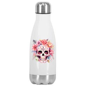 Watercolor Dia De Los Muertos Day Of The Dead Sugar Skull Stainless Steel Insulated Water Bottle