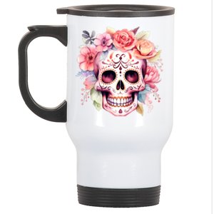 Watercolor Dia De Los Muertos Day Of The Dead Sugar Skull Stainless Steel Travel Mug