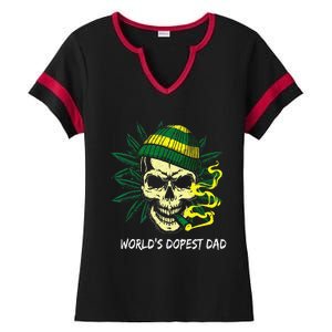 Worlds Dopest Dad Skull Weed 420 Cannabis Fun Fathers Day Ladies Halftime Notch Neck Tee