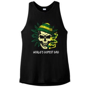 Worlds Dopest Dad Skull Weed 420 Cannabis Fun Fathers Day Ladies PosiCharge Tri-Blend Wicking Tank