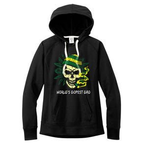 Worlds Dopest Dad Skull Weed 420 Cannabis Fun Fathers Day Women's Fleece Hoodie