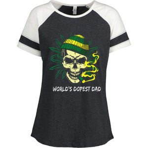 Worlds Dopest Dad Skull Weed 420 Cannabis Fun Fathers Day Enza Ladies Jersey Colorblock Tee