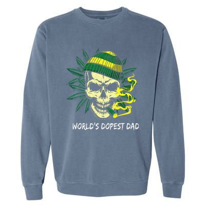 Worlds Dopest Dad Skull Weed 420 Cannabis Fun Fathers Day Garment-Dyed Sweatshirt