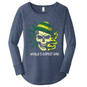 Worlds Dopest Dad Skull Weed 420 Cannabis Fun Fathers Day Women's Perfect Tri Tunic Long Sleeve Shirt