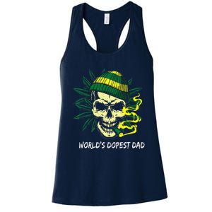 Worlds Dopest Dad Skull Weed 420 Cannabis Fun Fathers Day Women's Racerback Tank