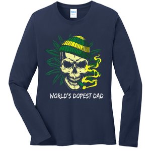 Worlds Dopest Dad Skull Weed 420 Cannabis Fun Fathers Day Ladies Long Sleeve Shirt