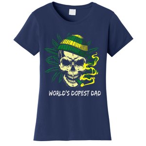 Worlds Dopest Dad Skull Weed 420 Cannabis Fun Fathers Day Women's T-Shirt