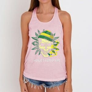 Worlds Dopest Dad Skull Weed 420 Cannabis Fun Fathers Day Women's Knotted Racerback Tank