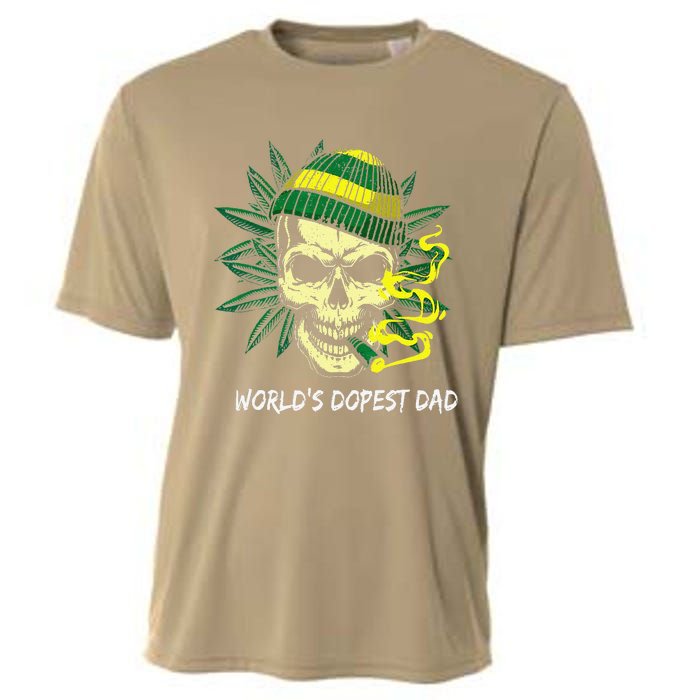 Worlds Dopest Dad Skull Weed 420 Cannabis Fun Fathers Day Cooling Performance Crew T-Shirt