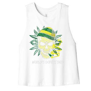 Worlds Dopest Dad Skull Weed 420 Cannabis Fun Fathers Day Women's Racerback Cropped Tank