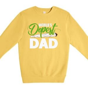 World's Dopest Dad Cannabis Marijuana Weed Funny Fathers Day Premium Crewneck Sweatshirt