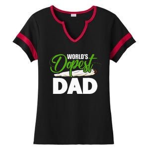 World's Dopest Dad Cannabis Marijuana Weed Funny Fathers Day Ladies Halftime Notch Neck Tee