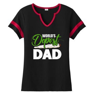 World's Dopest Dad Cannabis Marijuana Weed Funny Fathers Day Ladies Halftime Notch Neck Tee