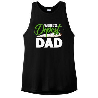 World's Dopest Dad Cannabis Marijuana Weed Funny Fathers Day Ladies PosiCharge Tri-Blend Wicking Tank