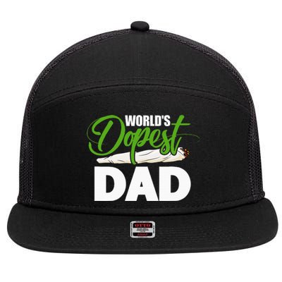 World's Dopest Dad Cannabis Marijuana Weed Funny Fathers Day 7 Panel Mesh Trucker Snapback Hat