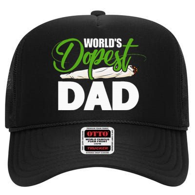 World's Dopest Dad Cannabis Marijuana Weed Funny Fathers Day High Crown Mesh Back Trucker Hat