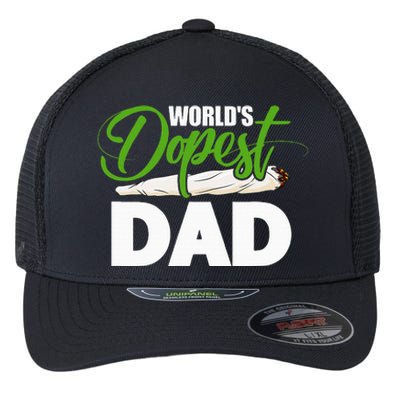 World's Dopest Dad Cannabis Marijuana Weed Funny Fathers Day Flexfit Unipanel Trucker Cap