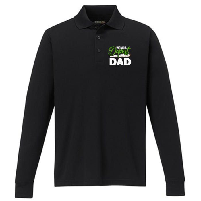 World's Dopest Dad Cannabis Marijuana Weed Funny Fathers Day Performance Long Sleeve Polo