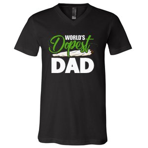 World's Dopest Dad Cannabis Marijuana Weed Funny Fathers Day V-Neck T-Shirt