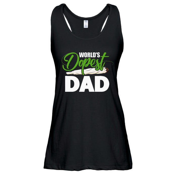 World's Dopest Dad Cannabis Marijuana Weed Funny Fathers Day Ladies Essential Flowy Tank