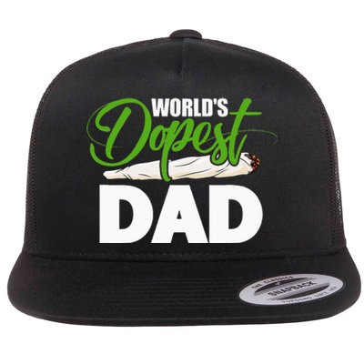 World's Dopest Dad Cannabis Marijuana Weed Funny Fathers Day Flat Bill Trucker Hat