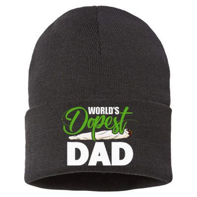 World's Dopest Dad Cannabis Marijuana Weed Funny Fathers Day Sustainable Knit Beanie