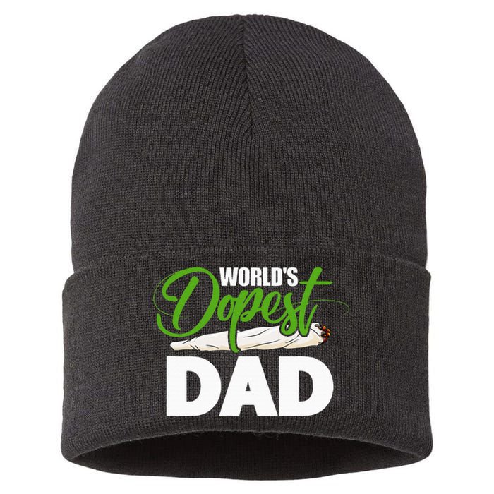 World's Dopest Dad Cannabis Marijuana Weed Funny Fathers Day Sustainable Knit Beanie