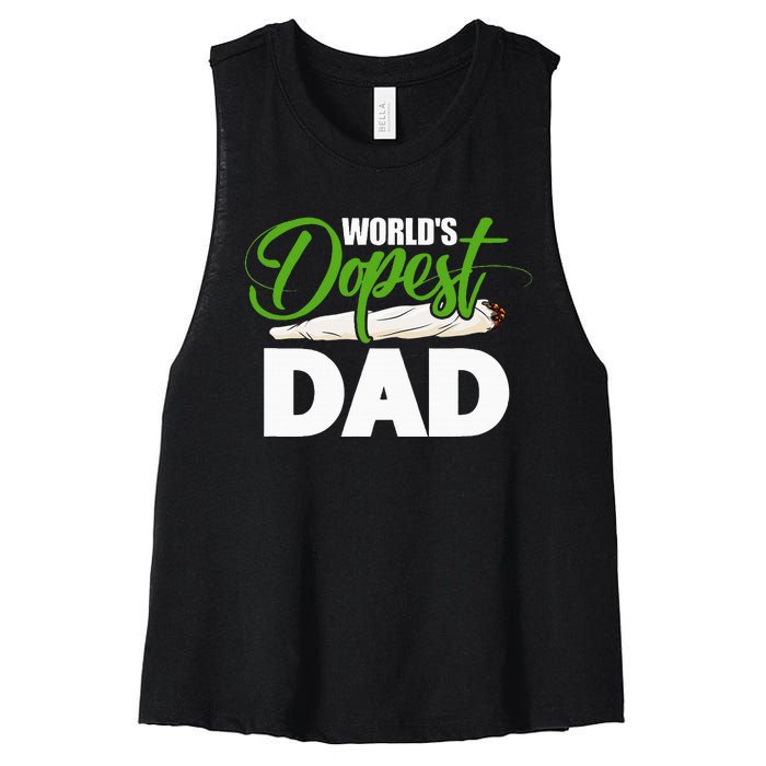 World's Dopest Dad Cannabis Marijuana Weed Funny Fathers Day Women's Racerback Cropped Tank