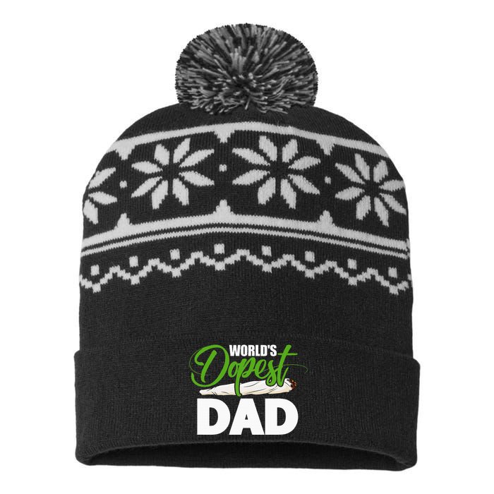 World's Dopest Dad Cannabis Marijuana Weed Funny Fathers Day USA-Made Snowflake Beanie