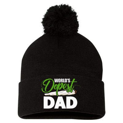 World's Dopest Dad Cannabis Marijuana Weed Funny Fathers Day Pom Pom 12in Knit Beanie