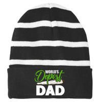 World's Dopest Dad Cannabis Marijuana Weed Funny Fathers Day Striped Beanie with Solid Band