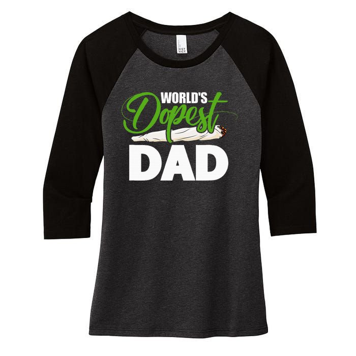 World's Dopest Dad Cannabis Marijuana Weed Funny Fathers Day Women's Tri-Blend 3/4-Sleeve Raglan Shirt