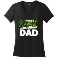 World's Dopest Dad Cannabis Marijuana Weed Funny Fathers Day Women's V-Neck T-Shirt