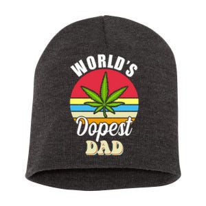 World's Dopest Dad Funny Marijuana Retro Short Acrylic Beanie