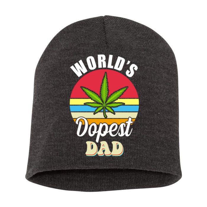 World's Dopest Dad Funny Marijuana Retro Short Acrylic Beanie