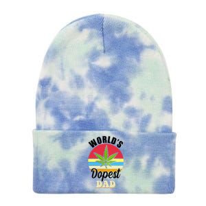 World's Dopest Dad Funny Marijuana Retro Tie Dye 12in Knit Beanie