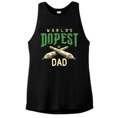 Worlds Dopest Dad Cannabis Marijuana Weed Fathers Day Ladies PosiCharge Tri-Blend Wicking Tank