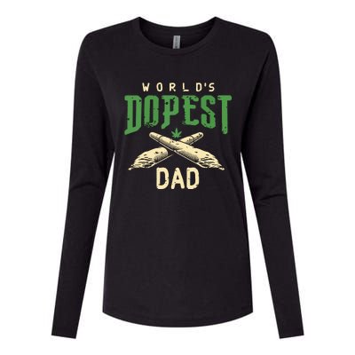 Worlds Dopest Dad Cannabis Marijuana Weed Fathers Day Womens Cotton Relaxed Long Sleeve T-Shirt