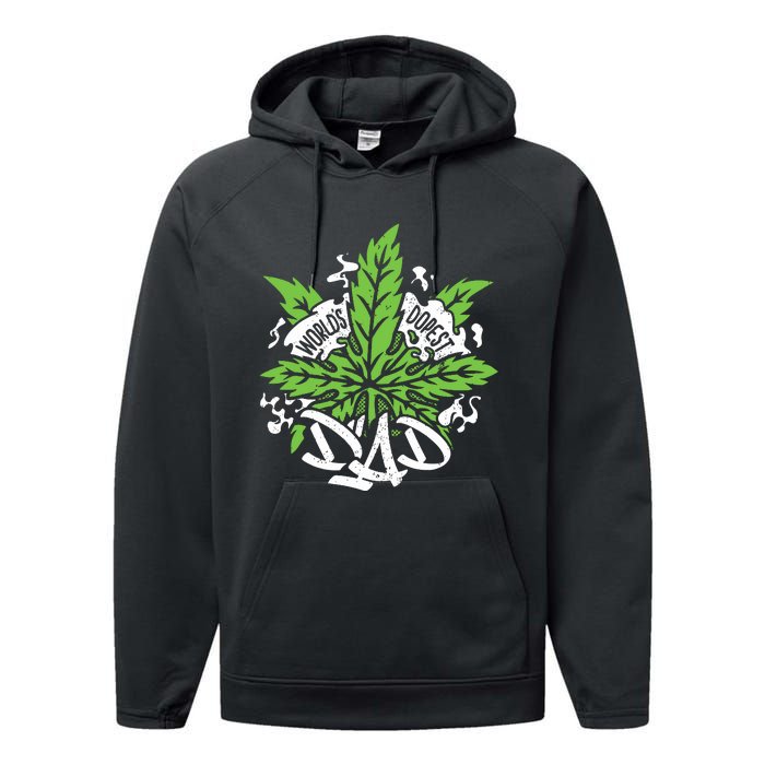 Worlds Dopest Dad Cannabis Leaf Weed Father Gift Performance Fleece Hoodie