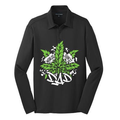 Worlds Dopest Dad Cannabis Leaf Weed Father Gift Silk Touch Performance Long Sleeve Polo