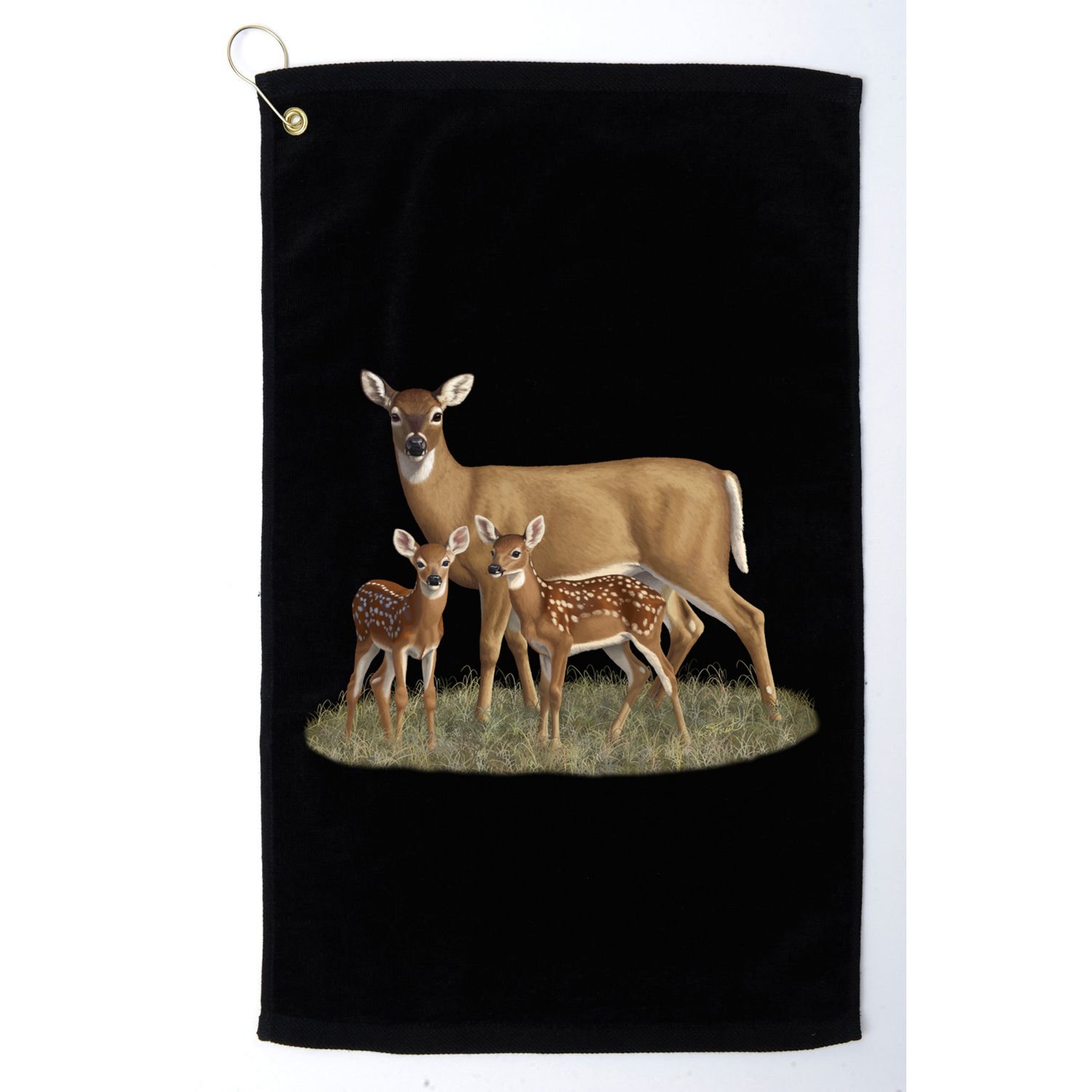 Whitetail Deer Doe And Cute Twin Fawns Wildlife Art Meaningful Gift Golf Towel