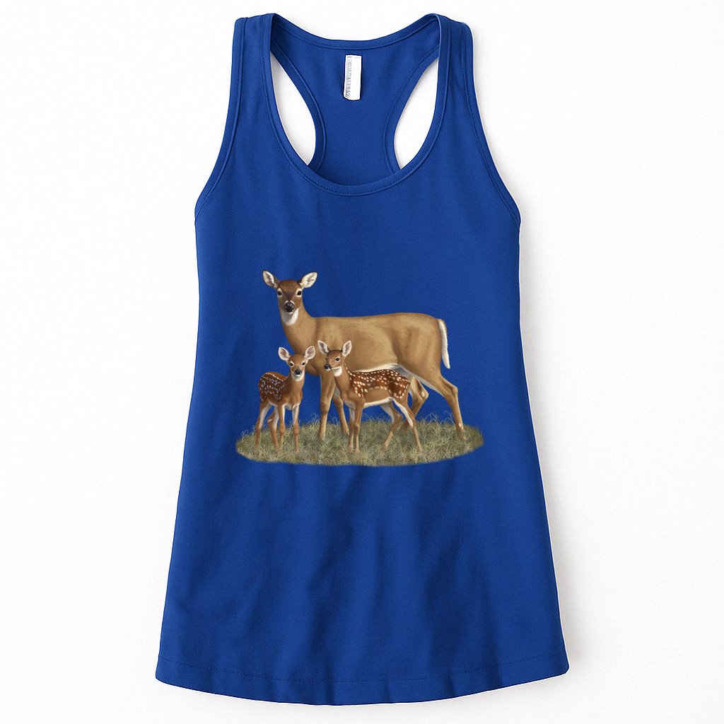 Whitetail Deer Doe And Cute Twin Fawns Wildlife Art Meaningful Gift Womens Tank Top
