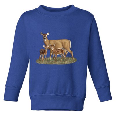 Whitetail Deer Doe And Cute Twin Fawns Wildlife Art Meaningful Gift Toddler Sweatshirt
