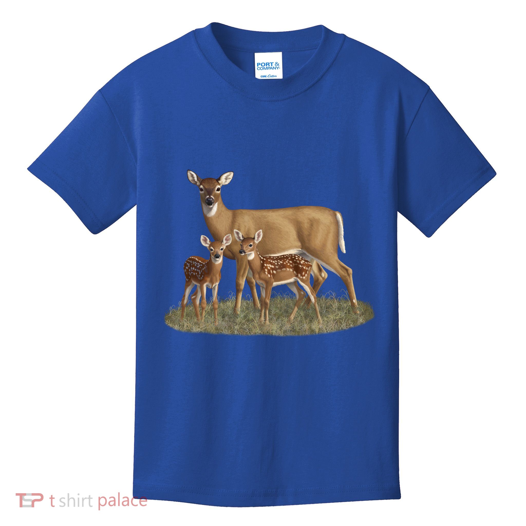 Whitetail Deer Doe And Cute Twin Fawns Wildlife Art Meaningful Gift Kids T-Shirt